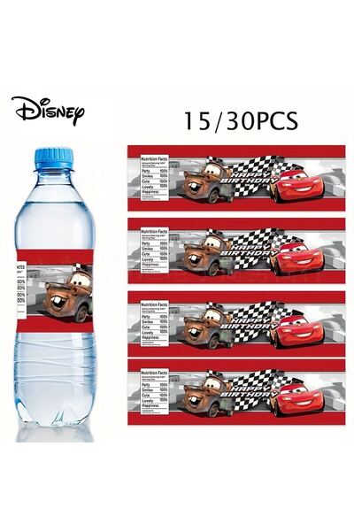 Miniso 30PCs Disney 15/30Pcs Mcqueen Themed Water Bottle Label - Reusable Birthday Party Ornaments for Teen