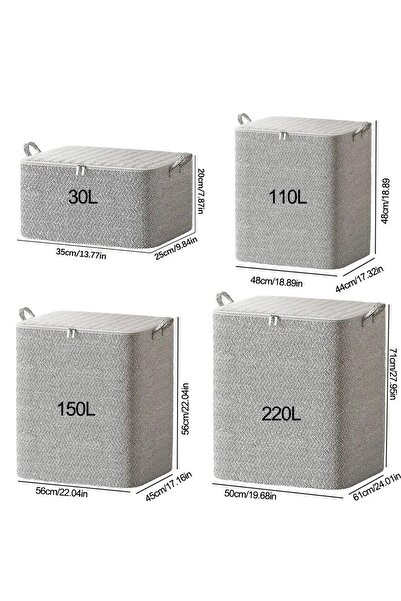 Choice حقيبة تخزين قابلة للطي بسحاب كبيرة الحجم ومتينة باللون الرمادي سعة 220 لترًا - قابلة للغسل لتنظيم الملابس واللحاف