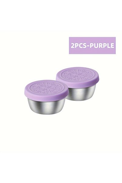 Choice 2pcs - Purple 2/6pcs Leakproof Stainless Steel Dipping Sauce Cups Silicone Stretch Lids Food Contain