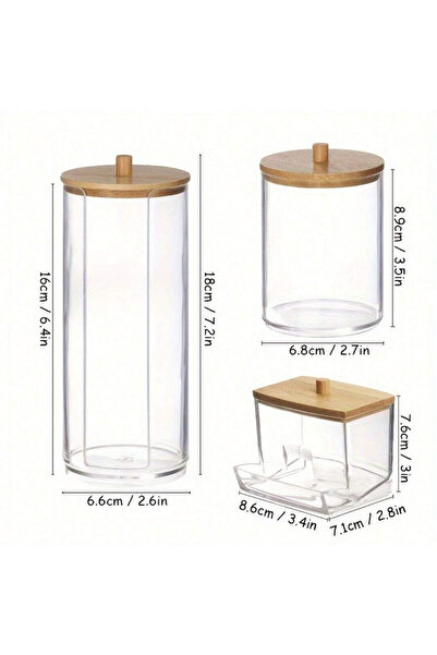 Choice 3pcs 3pcs/set Makeup Coton Storage Box, Bamboo Lid Coton Swab Box, Portable Dust-Proof Transparent P