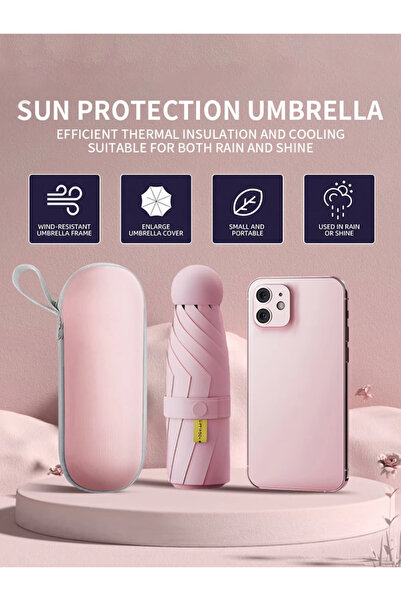 Choice مظلة كبسولة محمولة بلون واحد وردي، للاستخدام المزدوج، واقية من الشمس و...