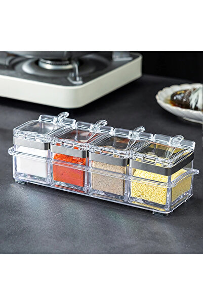 Choice Clear Kitchen Spice Pot 4 Transparent Seasoning Boxes, Storage Containers Seasoning Cans Acrylic Sea