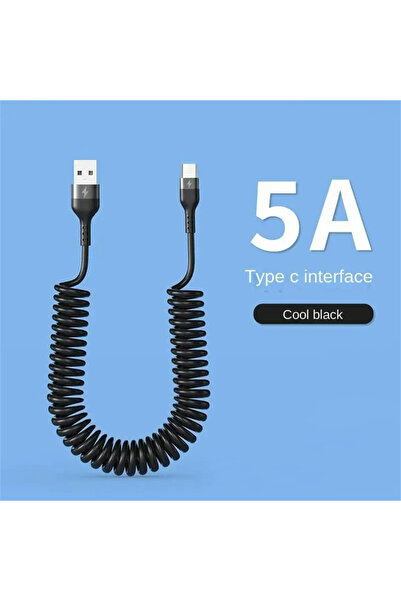 Choice 1m Black 5A 66W Retractable Spring Cable USB Type C Fast Charging Phon...