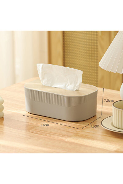 Choice Gray Plastic Tissue Box with Wooden Cover Nordic Simplicity Style Desk...