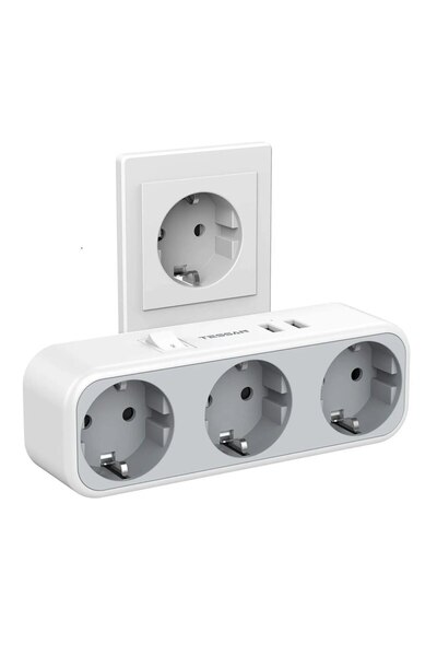 Choice قابس أوروبي TS-322-GR TESSAN موسع مقبس الحائط USB مع 3 منافذ تيار متردد + 2 منفذ USB قابس طاقة الاتحاد الأوروبي
