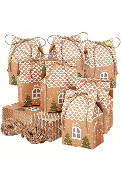 Choice 10.5 7 5cm 24pcs 24pcs Christmas Candy Gift Box With Tag Kraft Paper Cookie Snack Packing Bags 202