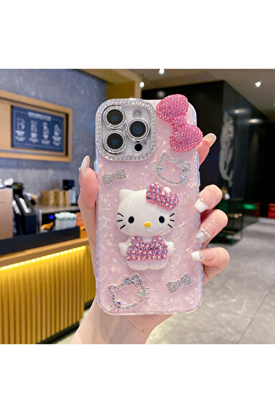 Miniso For iPhone 15Pro A Cute Cartoon Sanrio Hello Kitty Bling Glitter 3D Stereoscopic Phone Case For iPh
