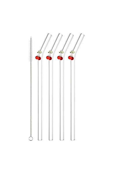 Choice 4 straws and 1 brush 1/2/5Pcs/set Reusable Straws Clear Glass Straws Colorful Cherry Design with 1 C