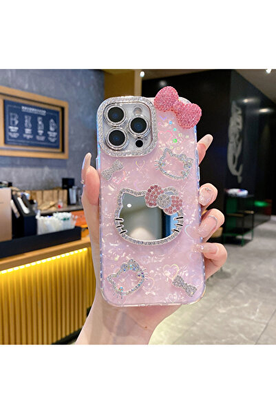 Miniso For iPhone 15 A Makeup Mirror 3D Cute Cartoon Sanrio Hello Kitty Glitter Phone Case For iPhone 17 16