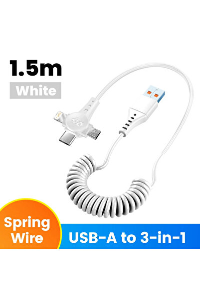 Choice 1.5 متر أبيض الربيع 120W 3 في 1 USB C كابل شحن فائق السرعة الربيع قابل...