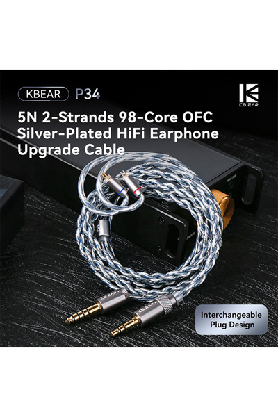 Choice كابل ترقية سماعة الأذن KBEAR P34 من black-titan3.5-4.4، 5N، 2 خيط، 98 نواة، مطلي بالفضة OFC