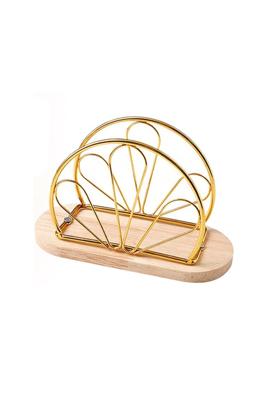 Choice J2503011-D Napkin Holder with Wooden Base Metal Napkin Organizer Stand...