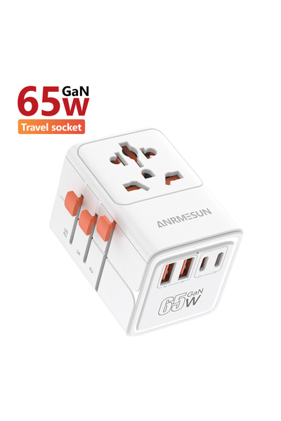 Choice محول سفر عالمي بقوة 65 وات مزود بـ 4 منافذ تيار متردد ومنفذي USB من ال...