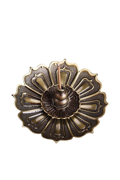 Choice مبخرة بخور نحاسية خضراء قطعة واحدة على شكل لوتس حامل مبخرة معدني طبق بخور عصا مخروطية الشكل