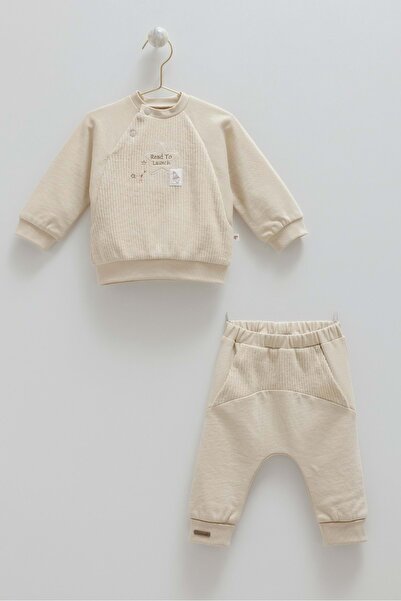 Caramell Color World Kangaroo Pocket Pants Bottom Top Set Brown