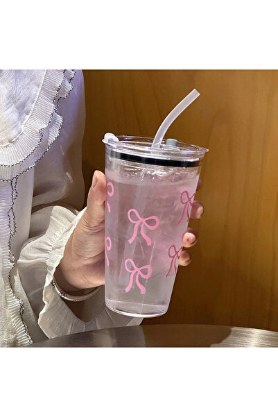 Choice كوب بلاستيكي شفاف مع شفاطة للسفر والرحلات، سعة 500 مل، قطعة واحدة ونصف، وردي