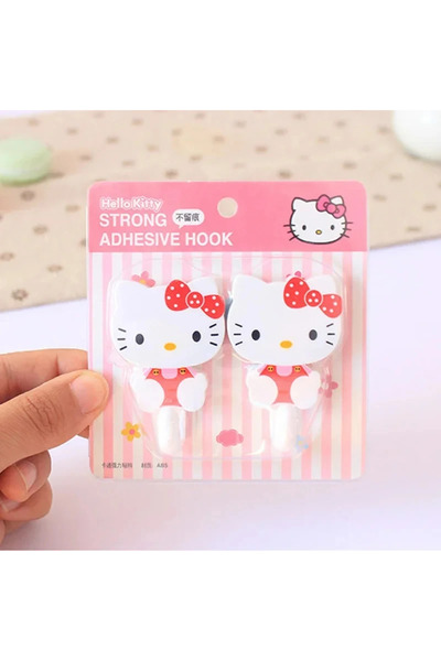 Miniso 01 مجموعة من قطعتين من خطافات هالو كيتي القوية ذاتية اللصق لتخزين المفاتيح للمطبخ والحمام والباب والحائط