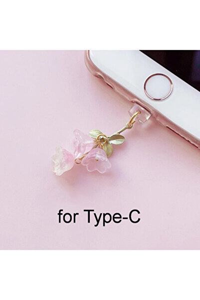 Choice لنوع C قطعة واحدة للهاتف/واجهة نوع C سحر الهاتف زهرة زنبق الوادي الوردية اللطيفة ورقة خضراء