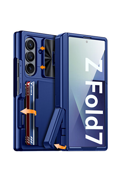 Choice جراب Galaxy Z Fold7 أزرق اللون، محفظة، حامل بطاقات RFID، حامل مخفي، غط...