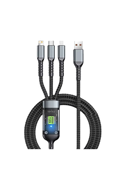 Choice كابل شاحن سريع 3 في 1 USB 100 واط 6 أمبير أسود للسيارة من USB إلى كابل...