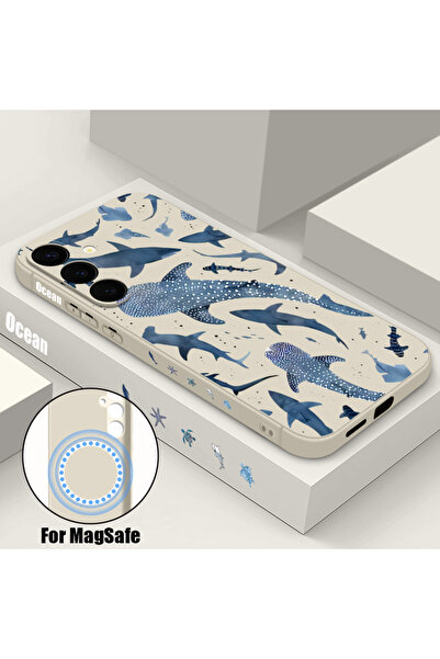 Choice49 غلاف هاتف Galaxy S25 A823 بيج بتصميم الحوت الأبيض، متوافق مع هواتف S...