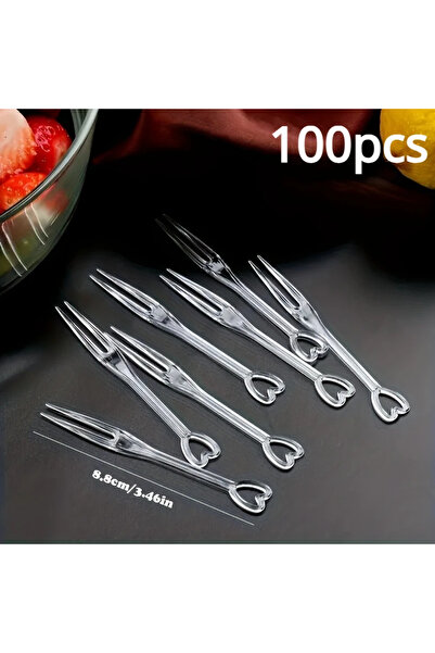 Choice3 Transparent-100pcs 100/300pcs Elegant Heart-Shaped Disposable Forks f...
