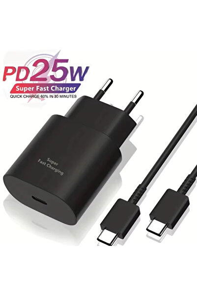 Choice شاحن كومبو 1 متر 25 وات USB EU QC 3.0 شحن سريع لهاتف Samsung S20 S21 ش...