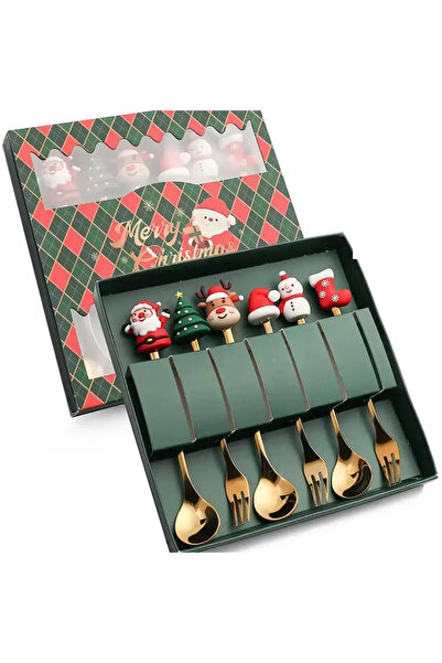 Choice green-6pcs-D 2/4/6Pcs Christmas Fork And Spoon Set,Stainless Steel Creative Tableware,Coffee Tea Des