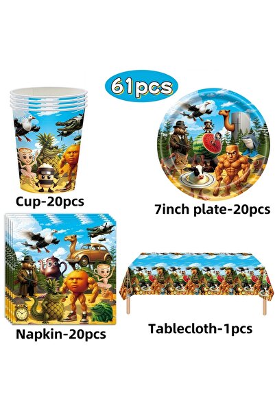 Choice 1set-61pcs Cartoon Tung Tung Sahur Tralalo Theme Kids Birthday Decorat...