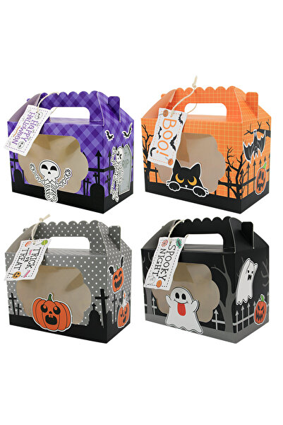 Choice 16x9x11cm mixed color-12pcs 12PCS Halloween Party Trick or Treat Paper Goodie Candy Bags with window