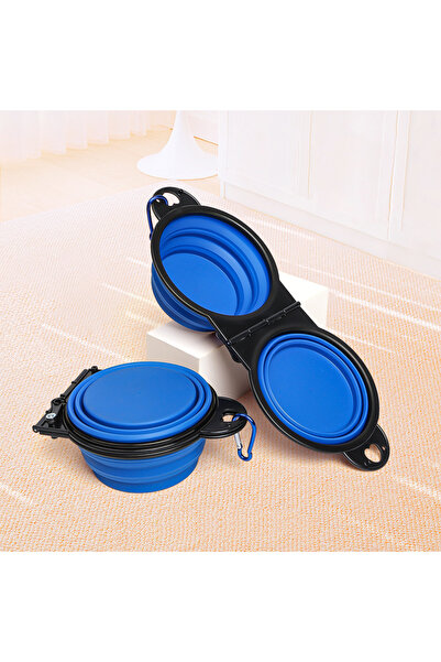 Choice وعاء طعام مزدوج قابل للطي 2 في 1 من قطعة واحدة باللون الأزرق، وعاء طعا...