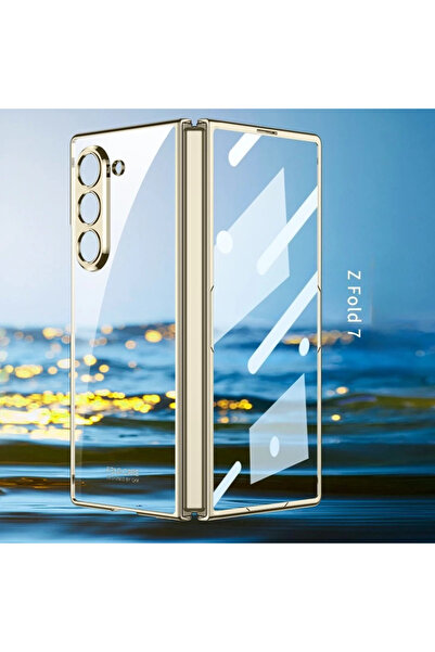 Choice جراب هاتف Galaxy Z Fold7 ذهبي شفاف مع غلاف صدفي مطلي بالكهرباء لهاتف Z...