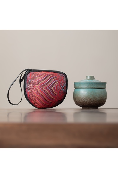 Choice طقم شاي تخييم صغير أخضر - كوب سيراميكي مقاوم للكسر مع حقيبة سفر | خفيف...