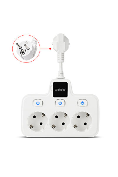Choice قابس الاتحاد الأوروبي أبيض 250 فولت 3250 واط شريط طاقة الاتحاد الأوروبي مع مفتاح أمان لحماية الطفل باللونين الأبيض والأسود
