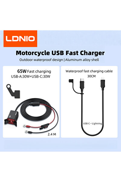 Choice شاحن LDNIO للدراجات النارية USB-C سريع الشحن PD+QC3.0 بقوة 60 واط، مقا...