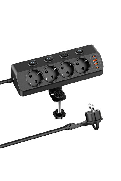 Choice سلك تمديد 2 متر، شريط طاقة مكتبي متعدد الوظائف 8 في 1 مع 2 منفذ USB-C ...