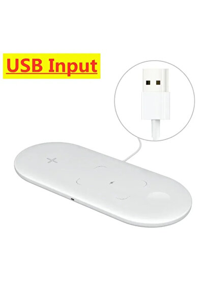 Choice لوحة شاحن لاسلكي 3 في 1 بمدخل USB A باللون الأبيض لسطح المكتب من النوع...