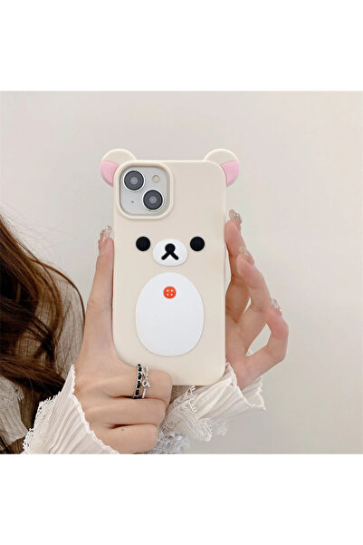 Choice جراب سيليكون ناعم بتصميم دب كبير الفم، مطبوع عليه صورة كرتونية لطيفة ثلاثية الأبعاد باللون البيج لهاتف iPhone 14pro (6.1 بوصة) لهاتف iPhone 1