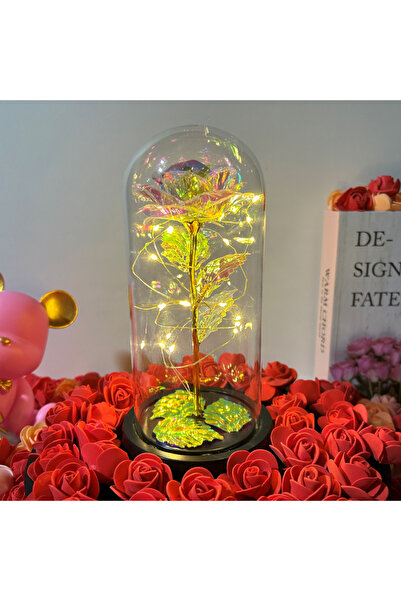 Choice زهرة زجاجية صناعية بيضاء مع وردة أبدية من ضوء LED للنساء وردة الجميلة ...