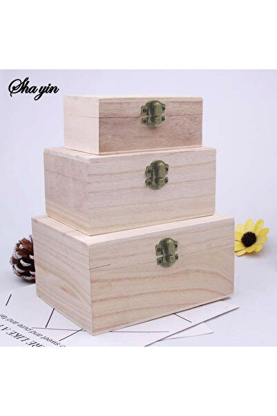 Choice S M L 1/3pcs Log Color Scotch Plain Wood Wooden Square Hinged Storage Boxes Craft Gift Box Handmade