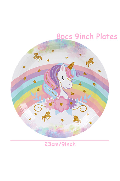 Choice 8pcs 9inch Plates Unicorn Party Disposable Tableware Plates Napkin Rai...