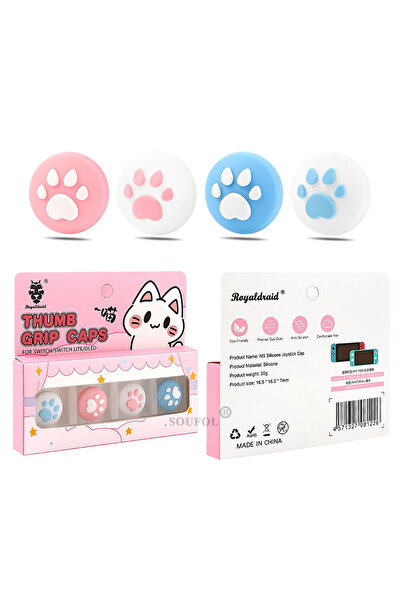 Choice 4 قطع من أغطية قبضة الإبهام من السيليكون الكرتوني باللون الوردي والأزرق لعصا التحكم لجهاز NS Switch / Switch OLED / Sw