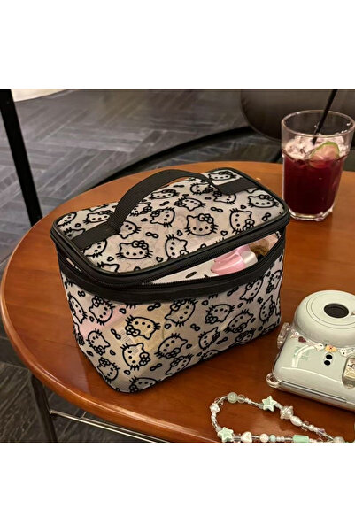Choice حقيبة مكياج محمولة من الدانتيل الياباني مطرزة بشخصية هالو كيتي الكرتون...