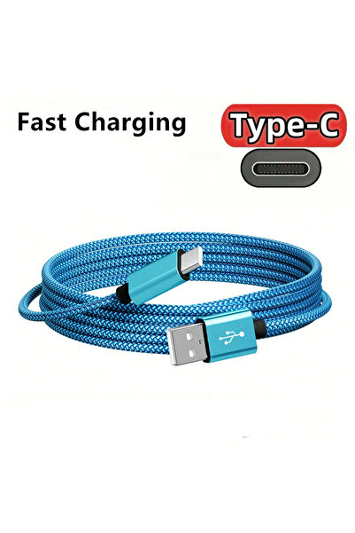 Choice كابل شحن USB A إلى Type C أزرق بطول 2 متر، كابل بيانات من النايلون، شا...