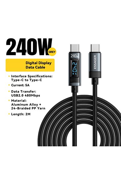 essager كابل شحن سريع PD 3.1 من USB Type C إلى USB C بقوة 240 واط، أسود بطول ...