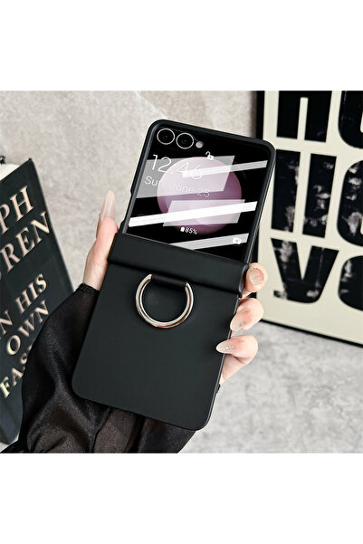 Choice Galaxy Z Flip5 Black Luxury Matte Silicone Original Ring Holder Phone ...