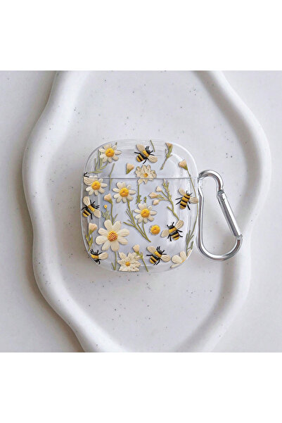 Choice جراب ناعم منقوش بزهرة زرقاء ربيعية لسماعات AirPods 4، غطاء حماية لسماعات AirPods 4