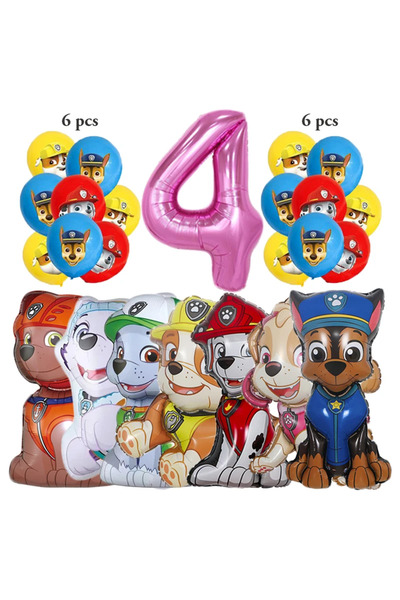 PAW PATROL مجموعة من 4 بالونات رقمية من الألومنيوم لتزيين أعياد الميلاد على ش...
