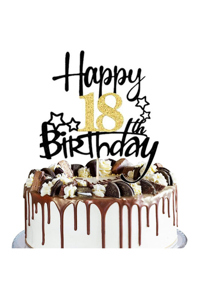 Choice5 number18 2Pcs Happy 18th Birthday Cake Topper Black Gold 18 Anniversa...