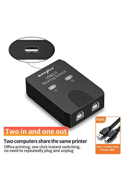 Choice Package with Cable 2 USB Printer Sharer, Automatic Network-Free Switching Splitter, One-To-Two Conve